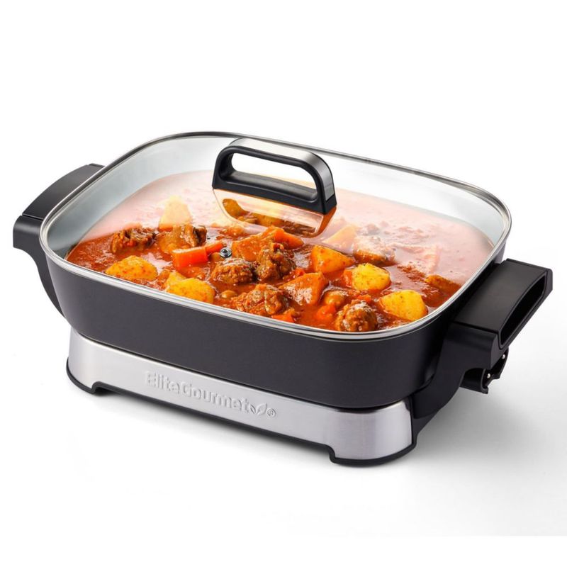 Sartén eléctrica plegable Elite Gourmet EG4403 de 38 x 30 x 7,6 cm, antiadherente de cerámica Ceralast™, 1500 W de calentamiento