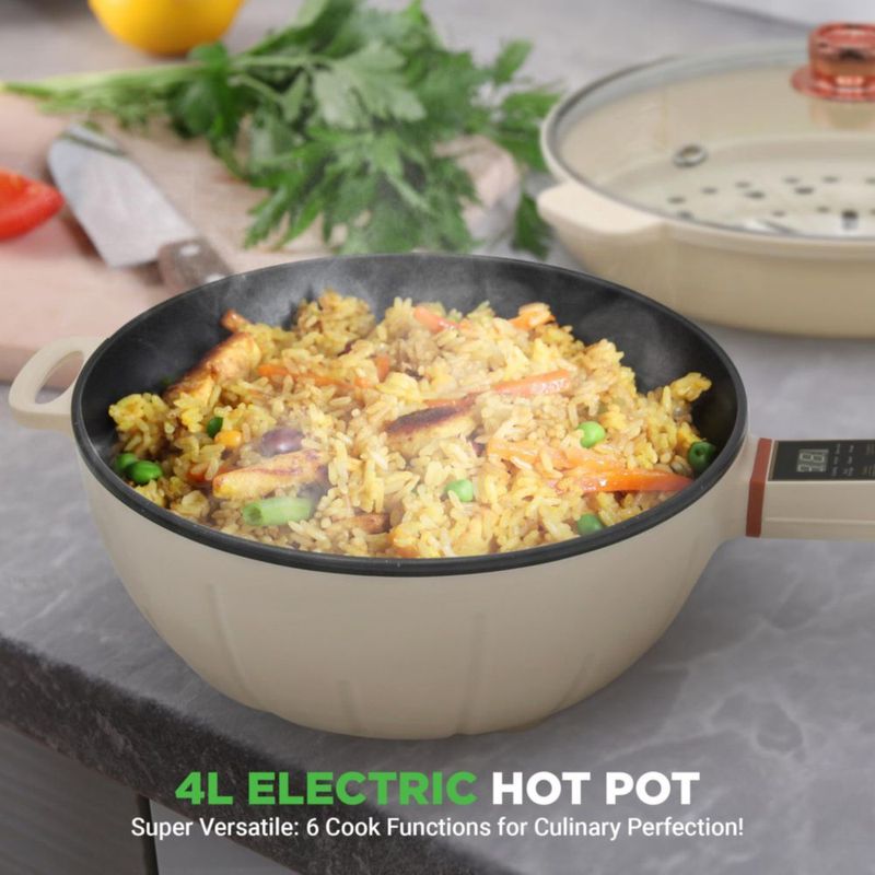 Sartén y vaporera eléctrica NutriChef 2 en 1 de 8 cuartos | Sartén antiadherente portátil para cocinar | Mango resistente y resi