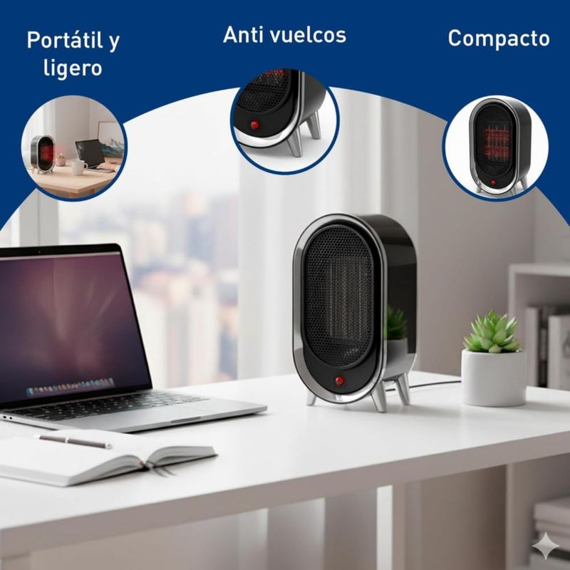 Bluelander Calentador Portátil 10.5*13.5*24.5 cm, Calefactor Eléctrico 900W con 2 Velocidades, Protección contra Sobrecalentamiento (Negro)