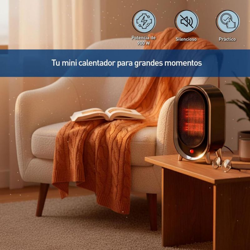 Bluelander Calentador Portátil 10.5*13.5*24.5 cm, Calefactor Eléctrico 900W con 2 Velocidades, Protección contra Sobrecalentamiento (Negro)