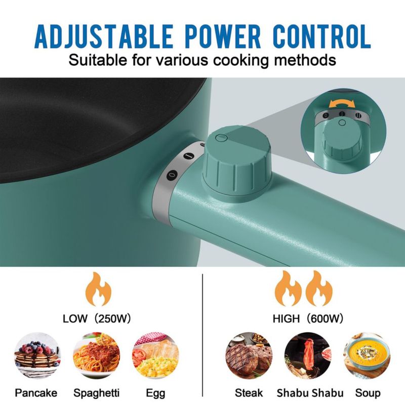 Olla eléctrica Topwit Hot Pot de 1,5 L para ramen, sartén antiadherente, para pasta y carne, sin BPA, con control de potencia du