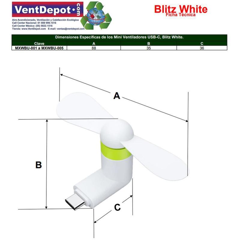 Ventilador para celular USB-C MXWBU-001 BlitzWhite Mini Ventilador USB-C