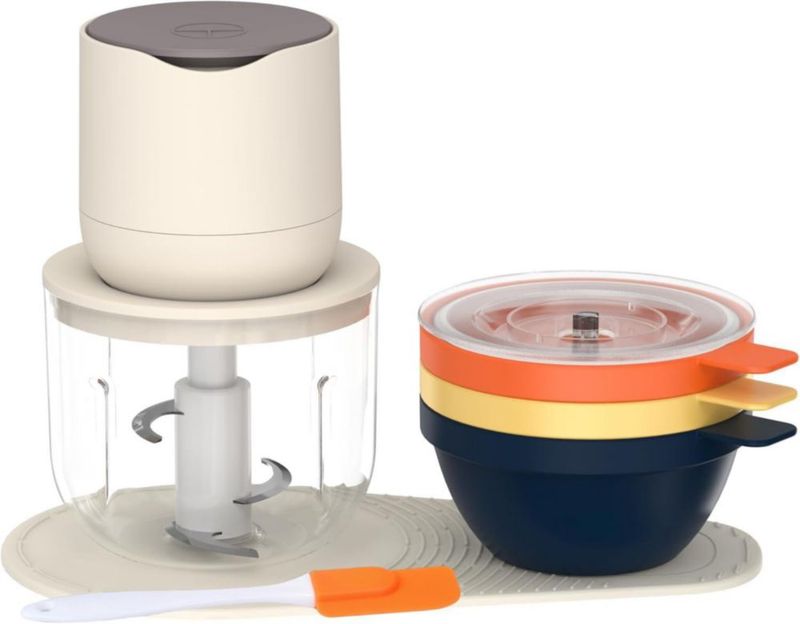 Procesador de alimentos eléctrico con carga USB - 600 ml con 3 recipientes adicionales de 240 ml | Licuadora, picadora de verdur