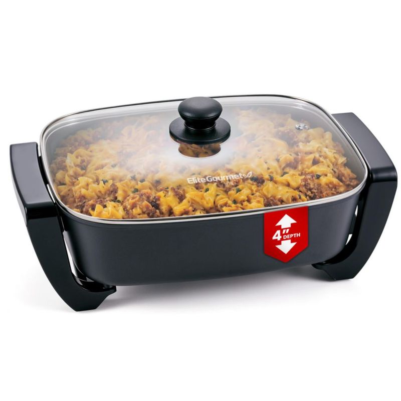 Sartén eléctrica Elite Gourmet EG2615 de 38 x 30 x 10 cm, extra profunda y duradera, antiadherente de cerámica Ceralast™ sin PFA