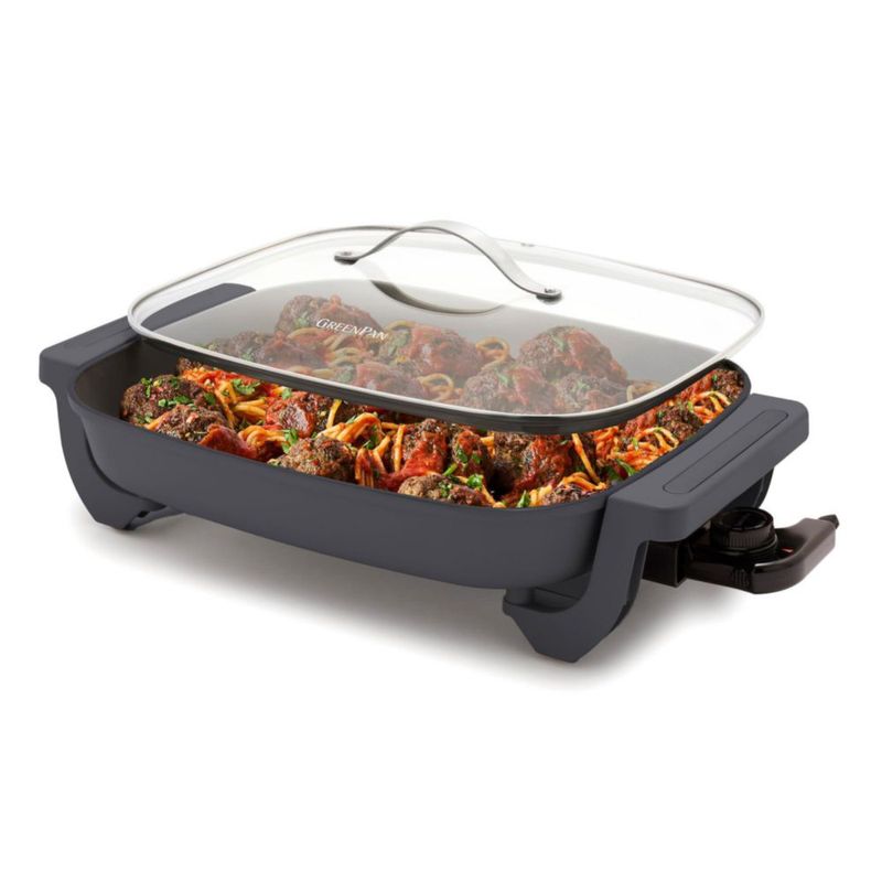Sartén eléctrica GreenPan Advanced de 30 x 38 cm con tapa, capacidad de 7 cuartos para comidas familiares, revestimiento antiadh