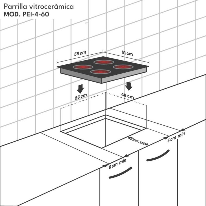 Parrilla Eléctrica Vitrocerámica Era, 4 Quemadores 60cm 110v