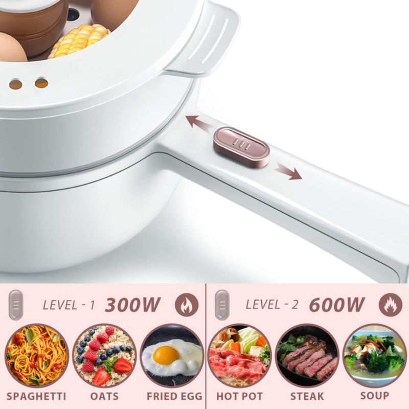 Olla eléctrica Bear Hot Pot con vaporera, olla rápida para fideos de 1.6L, miniolla, sartén antiadherente para carne, ramen, hue