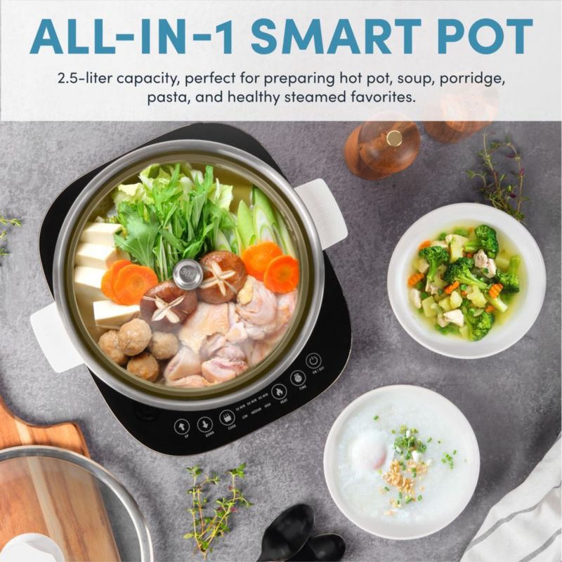 Olla eléctrica inteligente Aroma Housewares de 2,5 litros y vaporera de ebullición rápida con elevación automática de cesta de a