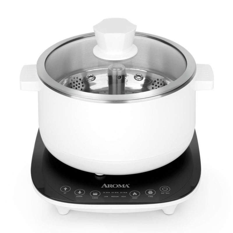 Olla eléctrica inteligente Aroma Housewares de 2,5 litros y vaporera de ebullición rápida con elevación automática de cesta de a
