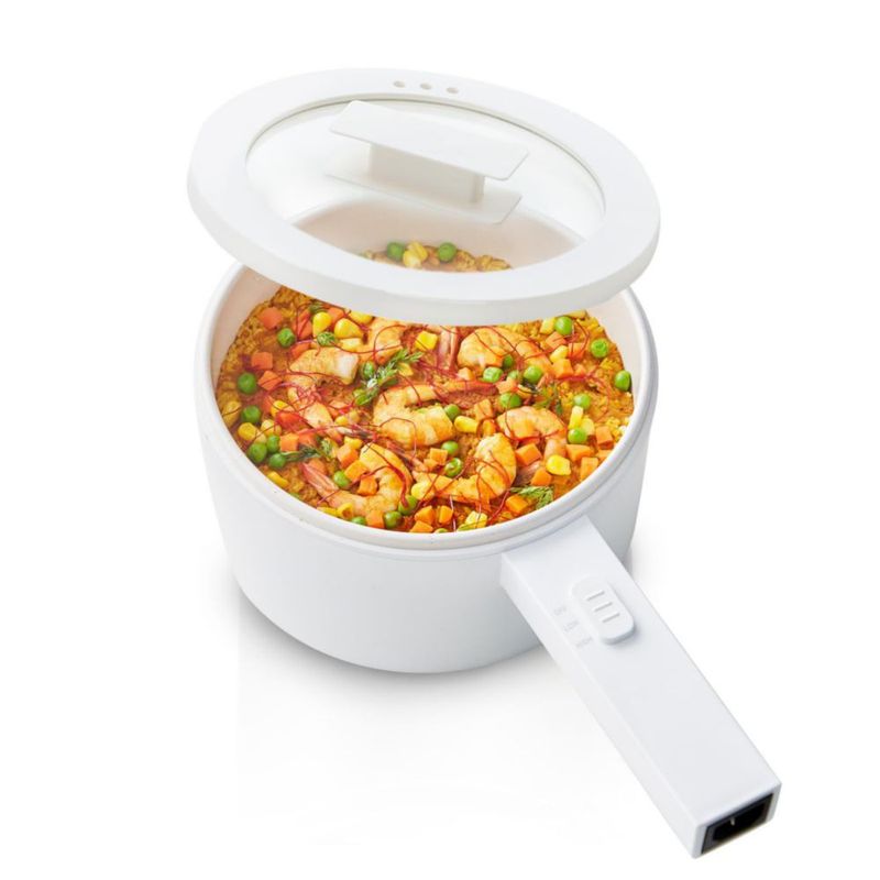 Olayks. Olla eléctrica mini antiadherente de 1.5L con esmalte cerámico. Olla eléctrica portátil para carne, huevo, arroz frito,