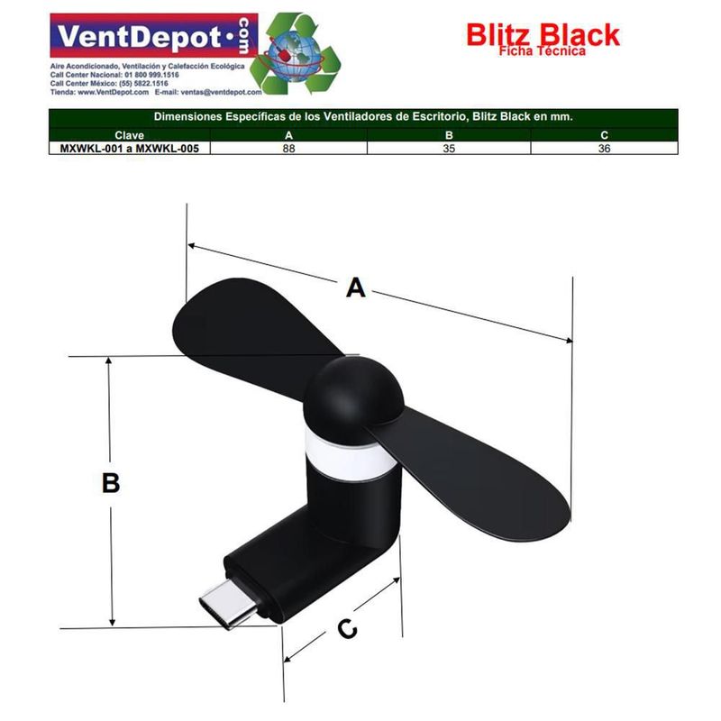 Mini Ventilador Tipo C MXWKL-003 BlitzBlack Ventilador para celular