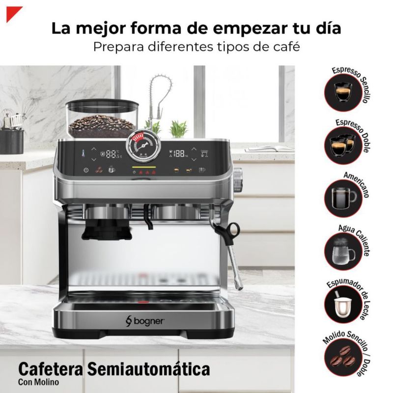 Cafetera Semiautomática 20B Con Molino Bogner BECM01