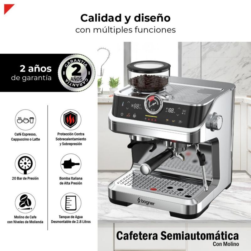 Cafetera Semiautomática 20B Con Molino Bogner BECM01