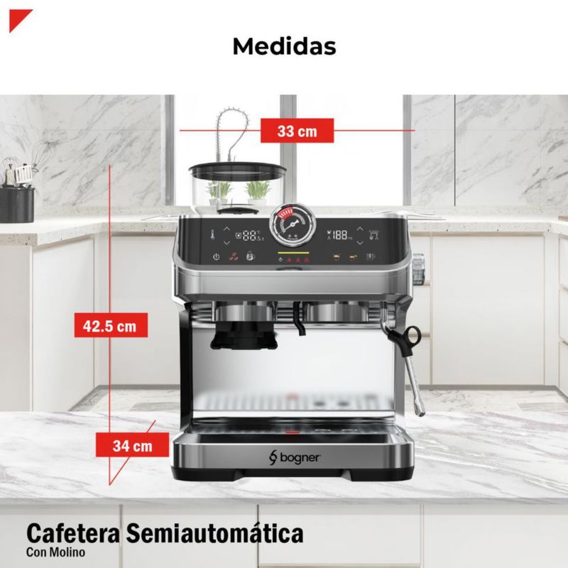 Cafetera Semiautomática 20B Con Molino Bogner BECM01