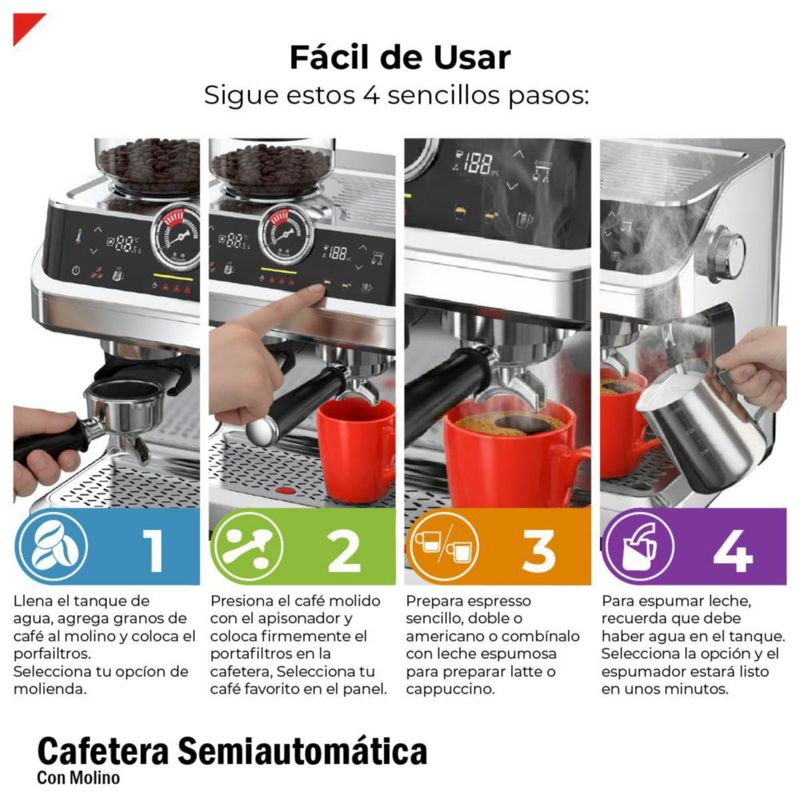 Cafetera Semiautomática 20B Con Molino Bogner BECM01