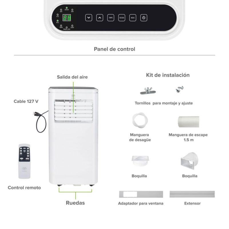 Aire acondicionado portátil 3 en 1 Enfriador, Ventilador y Deshumidificador Cobertura 16 m2 Control Remoto 115v Avera AICP01
