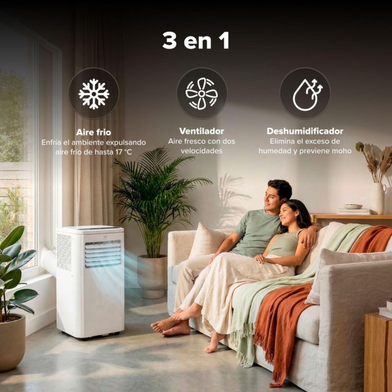 Aire acondicionado portátil 3 en 1 Enfriador, Ventilador y Deshumidificador Cobertura 16 m2 Control Remoto 115v Avera AICP01