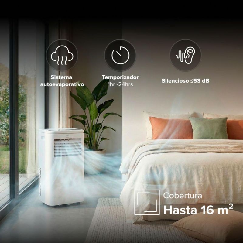 Aire acondicionado portátil 3 en 1 Enfriador, Ventilador y Deshumidificador Cobertura 16 m2 Control Remoto 115v Avera AICP01