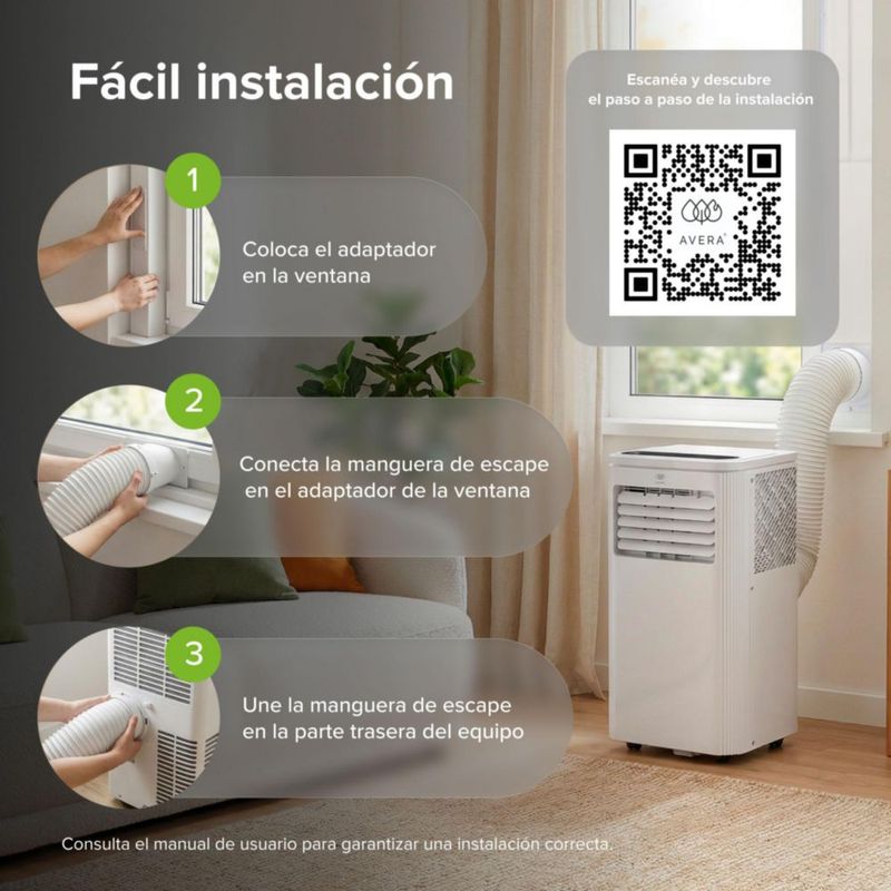 Aire acondicionado portátil 3 en 1 Enfriador, Ventilador y Deshumidificador Cobertura 16 m2 Control Remoto 115v Avera AICP01
