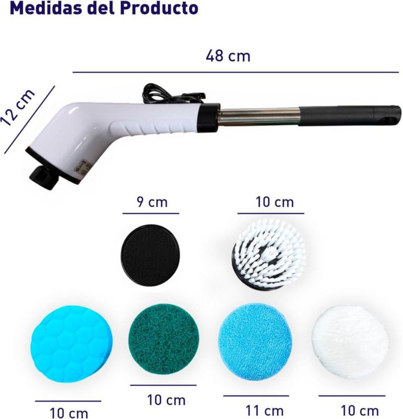 Bluelander Cepillo Eléctrico de Limpieza para Baño, 5 Cabezales Intercambiables, Inalámbrico, Recargable USB, Mango Ajustable.