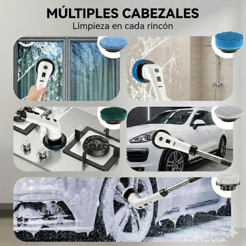 Bluelander Cepillo Eléctrico de Limpieza para Baño, 5 Cabezales Intercambiables, Inalámbrico, Recargable USB, Mango Ajustable.