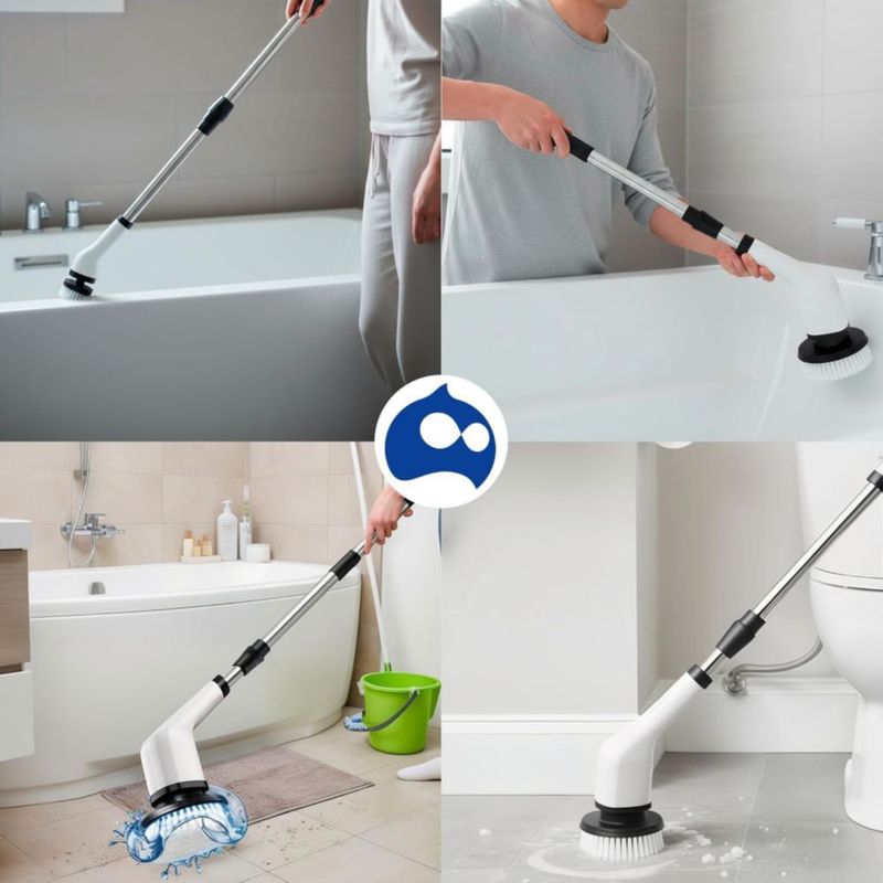 Bluelander Cepillo Eléctrico de Limpieza para Baño, 5 Cabezales Intercambiables, Inalámbrico, Recargable USB, Mango Ajustable.