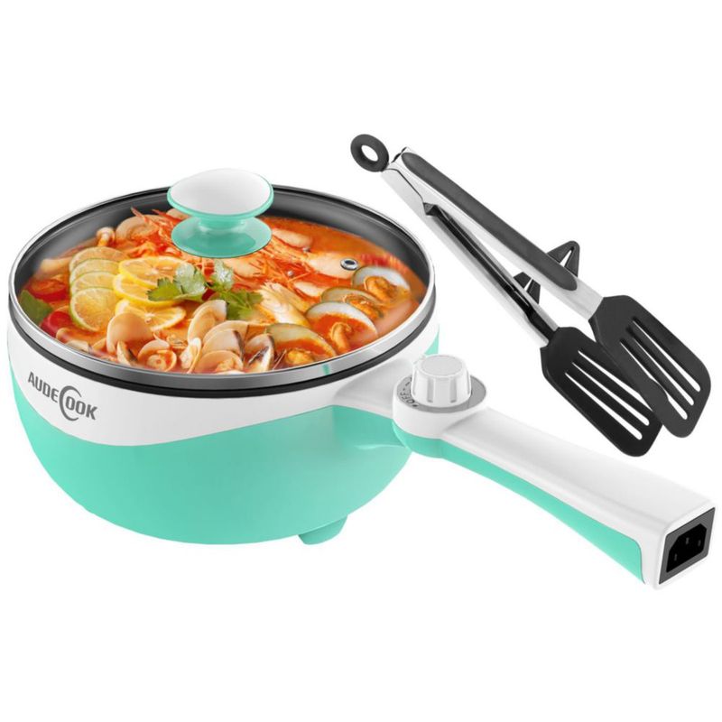Olla eléctrica Audecook, mini sartén eléctrica portátil antiadherente de 1,7 l con ajuste de potencia, olla para ramen, multicoc