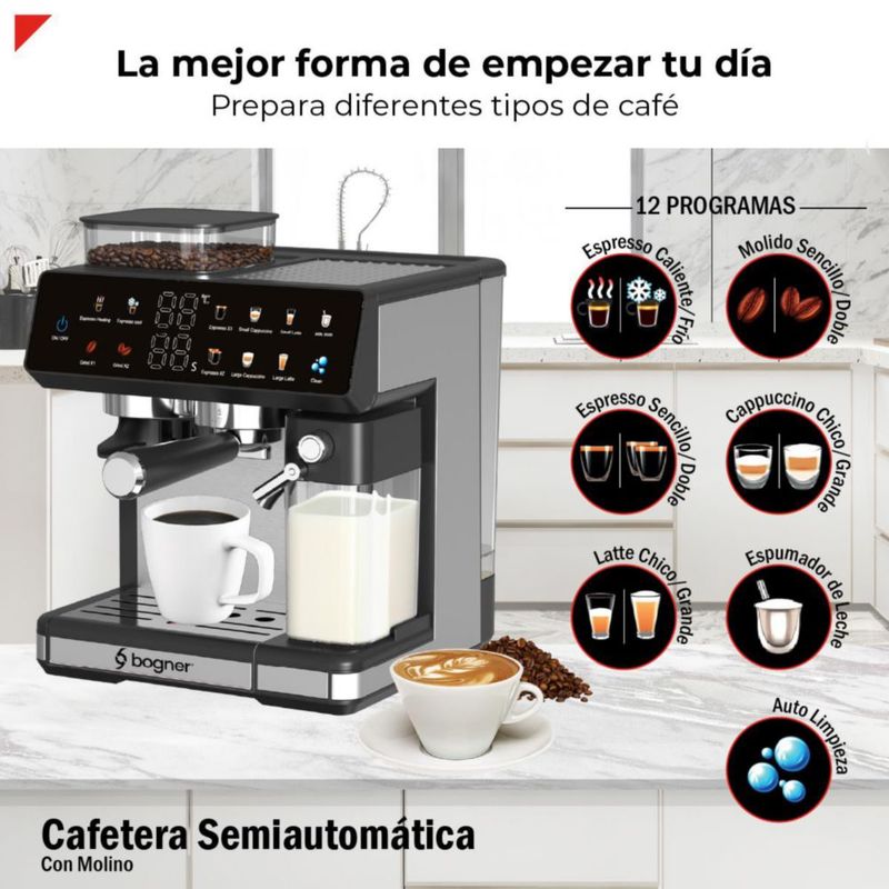 Cafetera Semiautomática con Molino 1350 W Bogner BDCM10