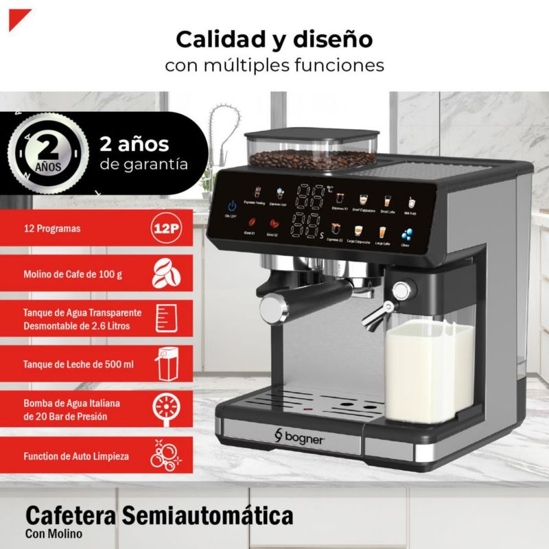 Cafetera Semiautomática con Molino 1350 W Bogner BDCM10
