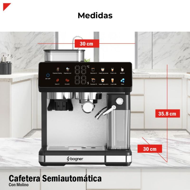 Cafetera Semiautomática con Molino 1350 W Bogner BDCM10