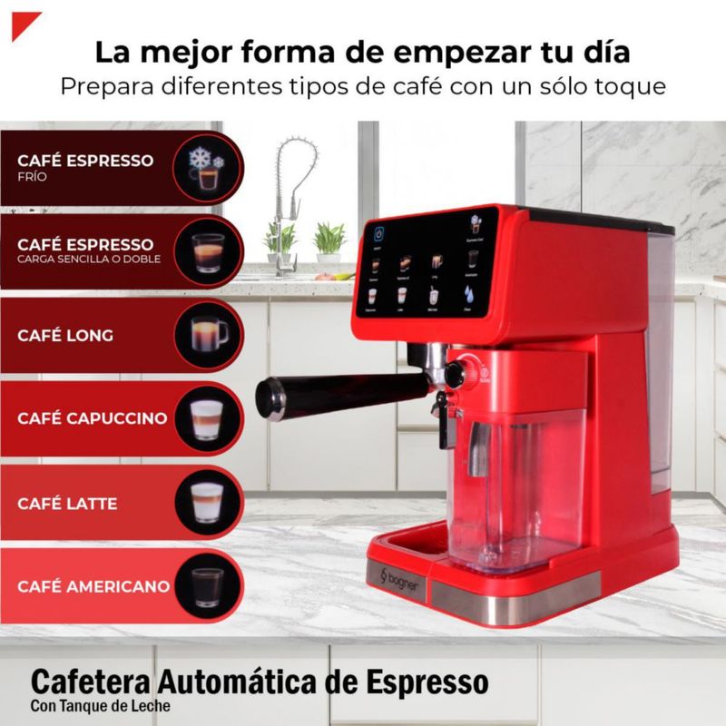 Cafetera Espresso Automática 20B Color Rojo Bogner BDECM03