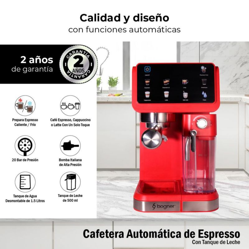 Cafetera Espresso Automática 20B Color Rojo Bogner BDECM03