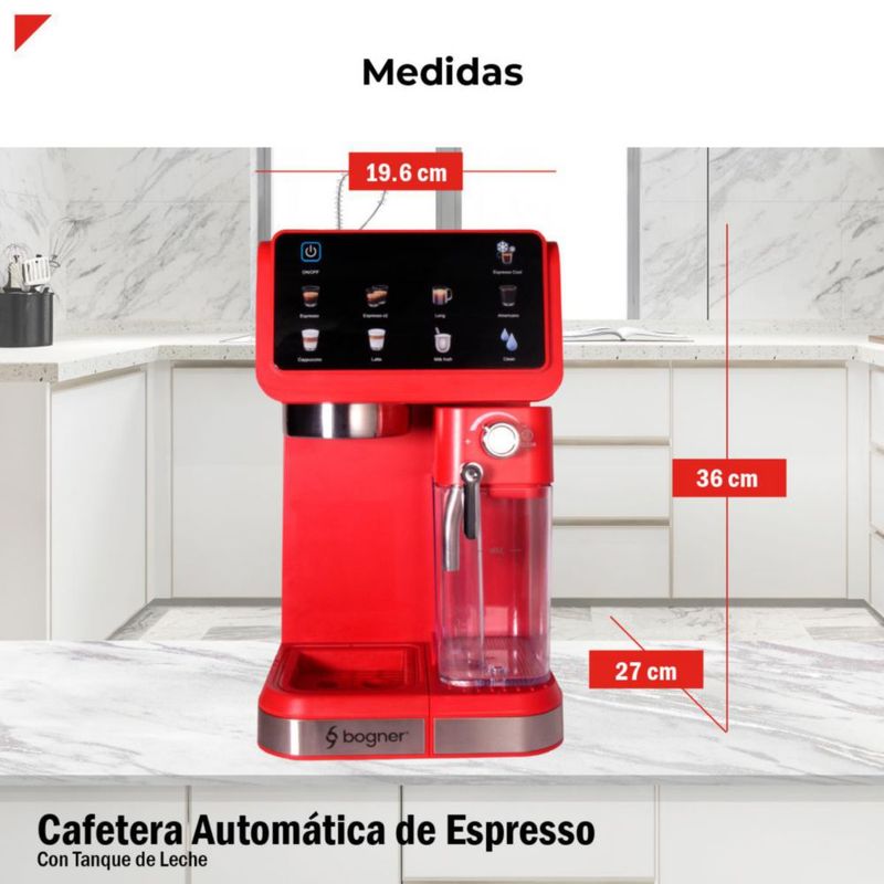 Cafetera Espresso Automática 20B Color Rojo Bogner BDECM03