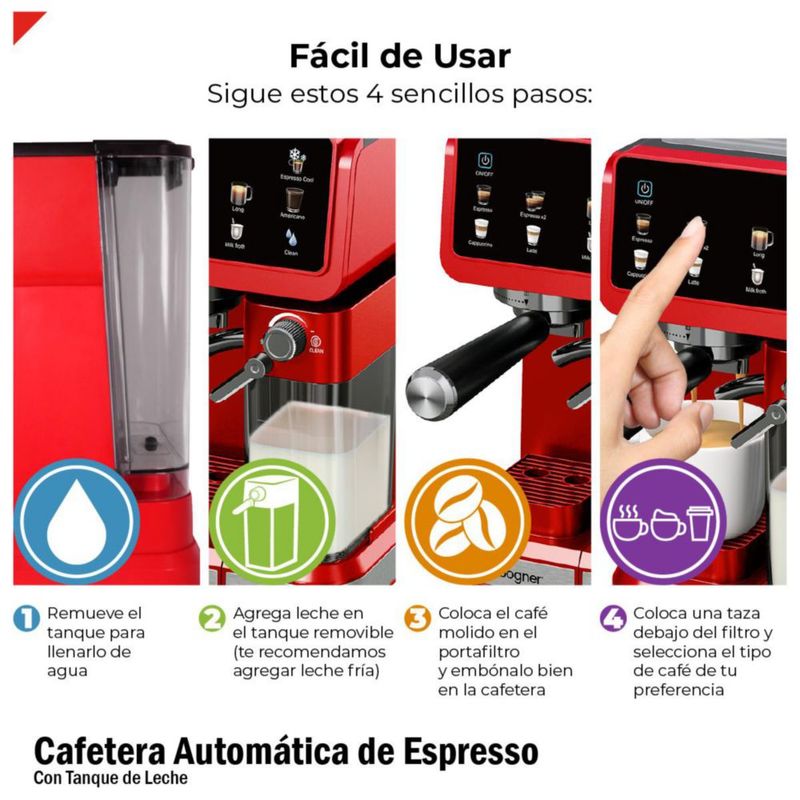 Cafetera Espresso Automática 20B Color Rojo Bogner BDECM03