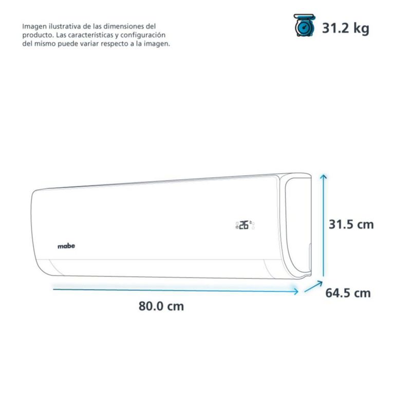 MiniSplit Eco Mabe Frio Calor 220V 1.5 Ton 18000BTU MMT18HDBWCAAXM8