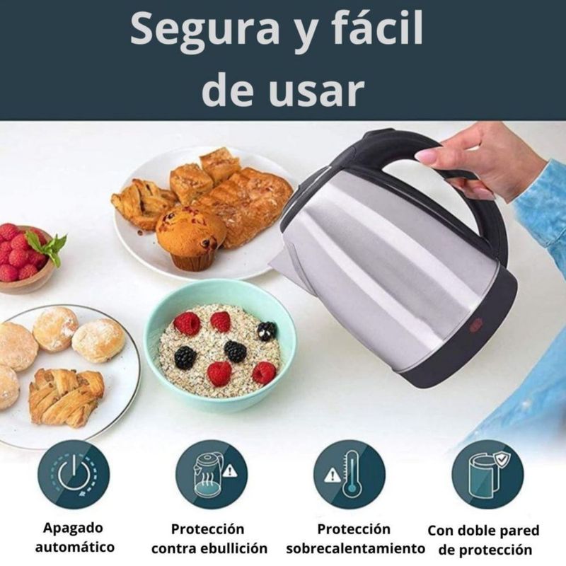Tetera Eléctrica De Acero Inoxidable 2 Litros Genérica Color Plata
