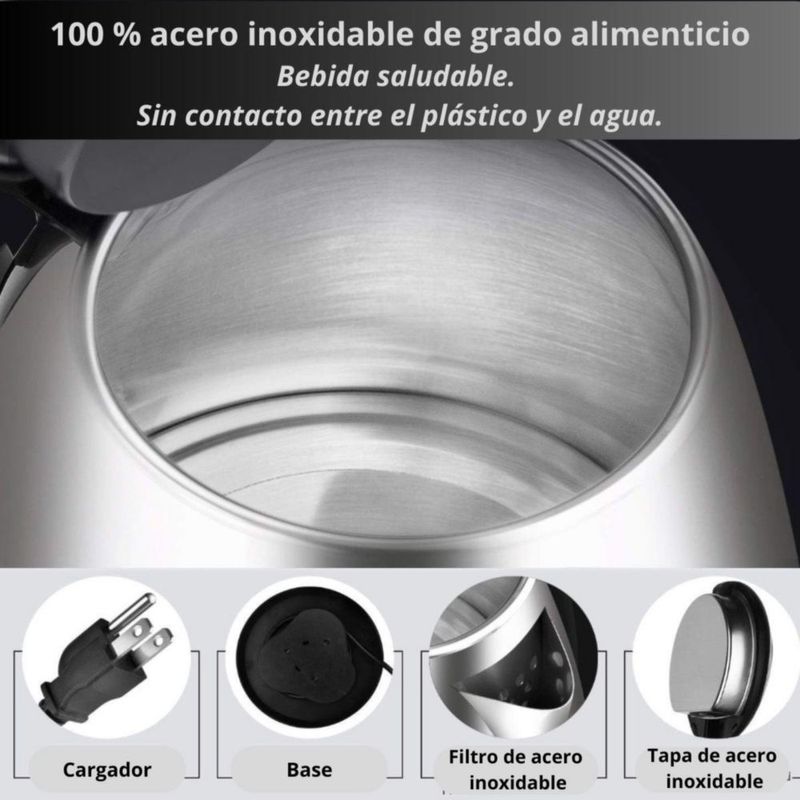 Tetera Eléctrica De Acero Inoxidable 2 Litros Genérica Color Plata
