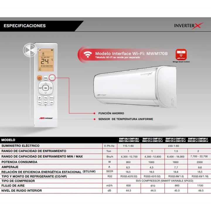 Aire Acondicionado Frio – Calor Mirage Inverter X CMC120J - 12000 BTU BLANCO 110V