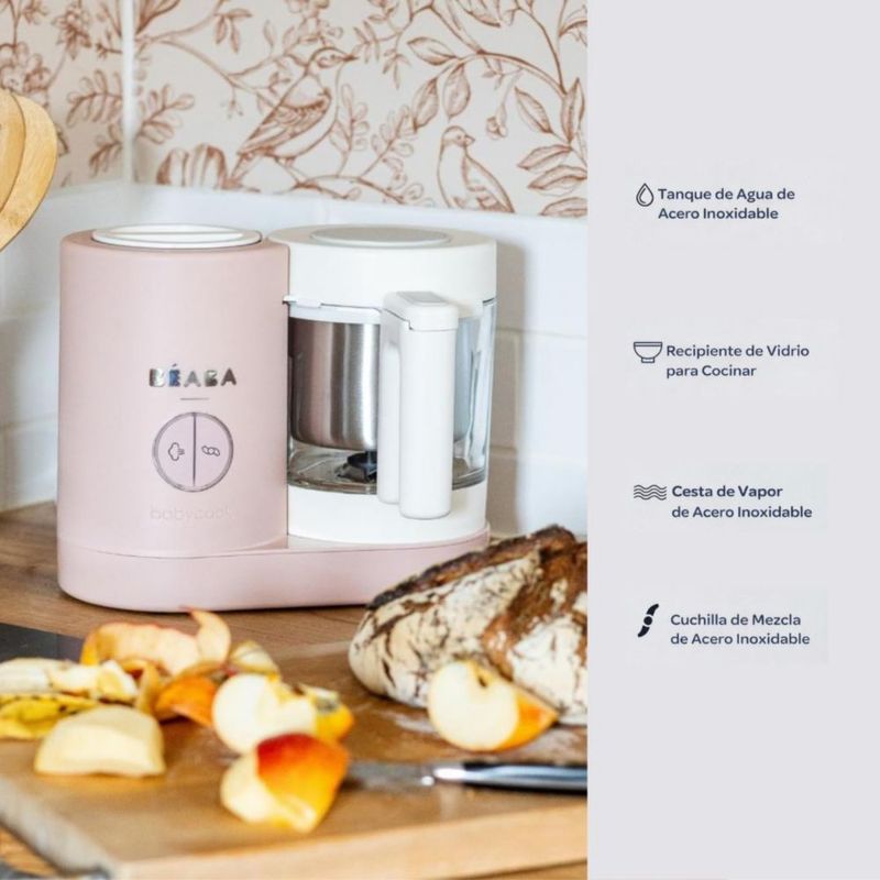 BÉABA Babycook Neo Procesador de Alimentos para Bebé – Vaso de Vidrio y Acero Inoxidable - Rosa