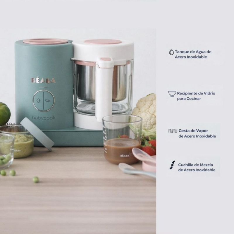 BÉABA Babycook Neo Procesador de Alimentos para Bebé – Vaso de Vidrio y Acero Inoxidable - Verde
