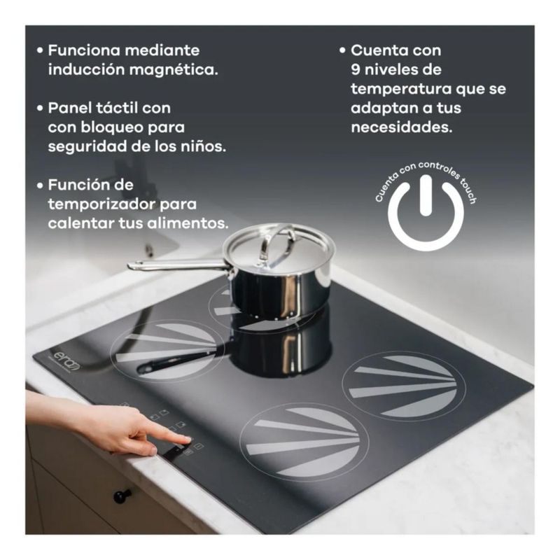 Parrilla Eléctrica De Inducción Era 220 V Negro 4 Quemadores Negro