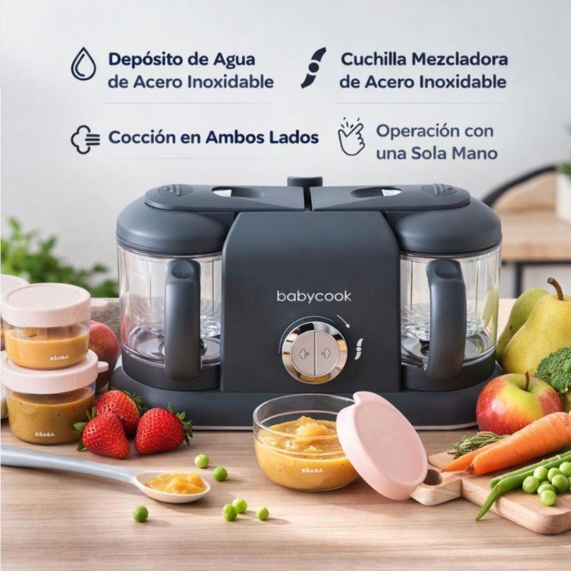 BEABA Babycook Duo Procesador de Alimentos para Bebés - 4 en 1 vaporiza, licua, descongela y calienta – Color Negro