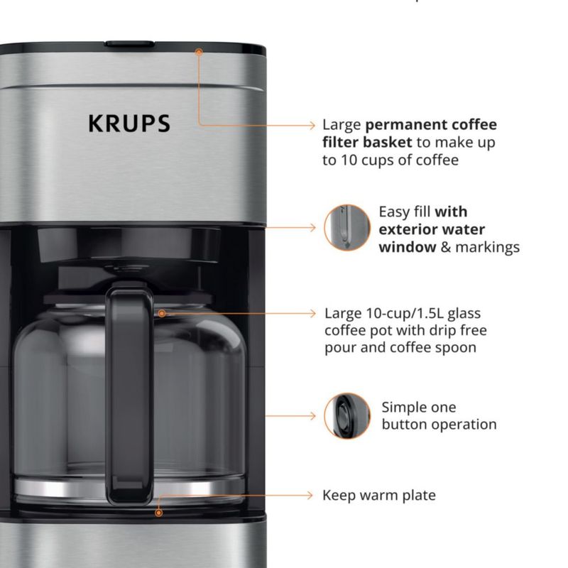 Cafetera KRUPS Simply Brew 10 tazas de acero inoxidable de 900 W