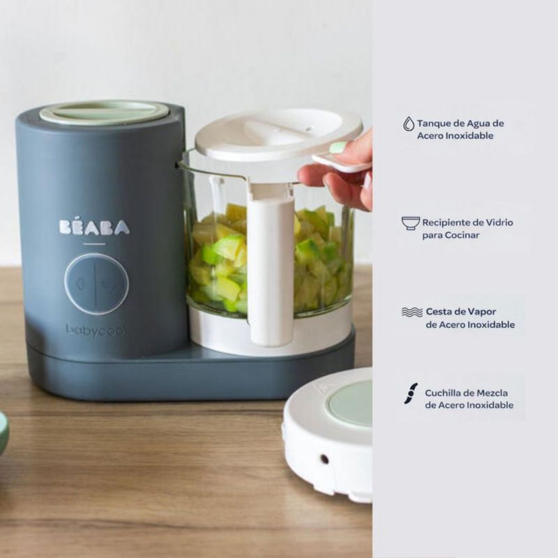 BÉABA Babycook Neo Procesador de Alimentos para Bebé – Vaso de Vidrio y Acero Inoxidable - Gris