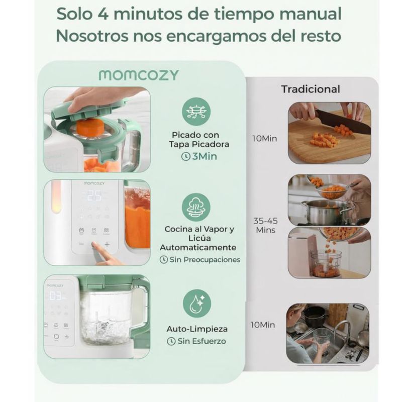 Momcozy AutoMeal Procesador de Alimentos para Bebé - Procesador de Alimentos de Vapor y Mezcla Automática, 15 oz y Diseño de 6 Cuchillas