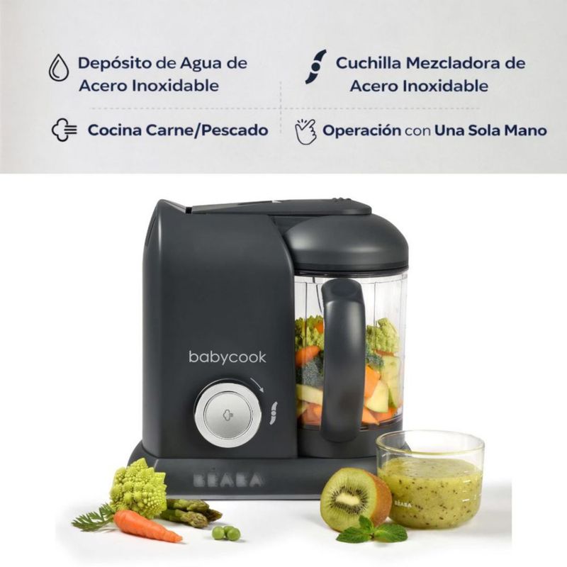 BEABA Babycook Solo 4 en 1 – Procesador y Vaporera de Alimentos para Bebé – Color Carbón