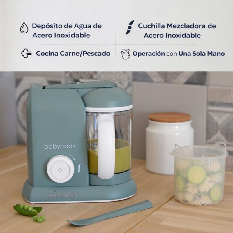 BEABA Babycook Solo 4 en 1 – Procesador y Vaporera de Alimentos para Bebé – Color Eucalipto