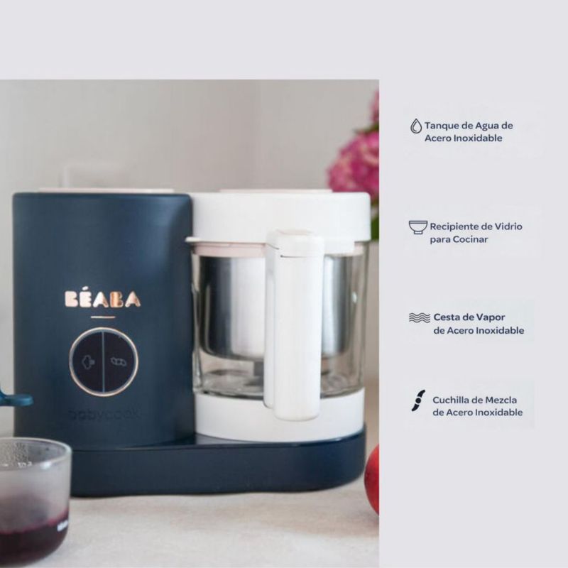 BÉABA Babycook Neo Procesador de Alimentos para Bebé – Vaso de Vidrio y Acero Inoxidable - Azul