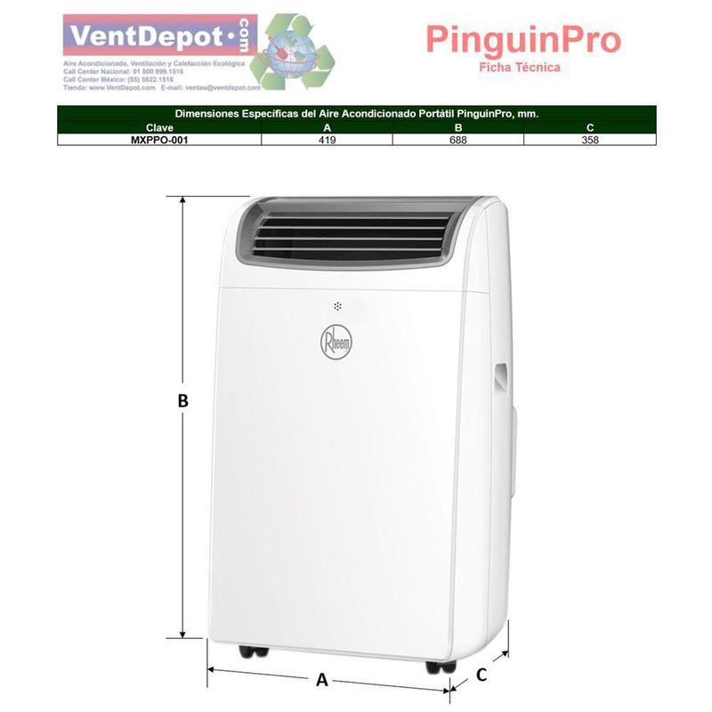 Aires Acondicionados Portatiles MXPPO-001 PinguinPro Aire Acondicionado Frio Calor
