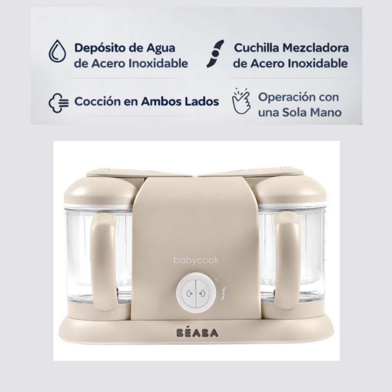BEABA Babycook Duo Procesador de Alimentos para Bebés - 4 en 1 vaporiza, licua, descongela y calienta – Color Avena
